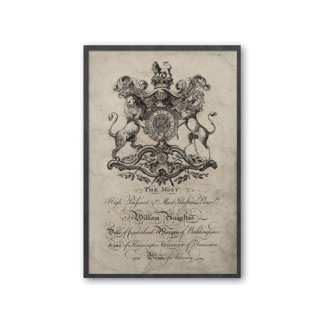 18th Century ENGLISH ARMORIAL ENGRAVING #24 - WILLIAM AUGULTUS CREST - Foundry