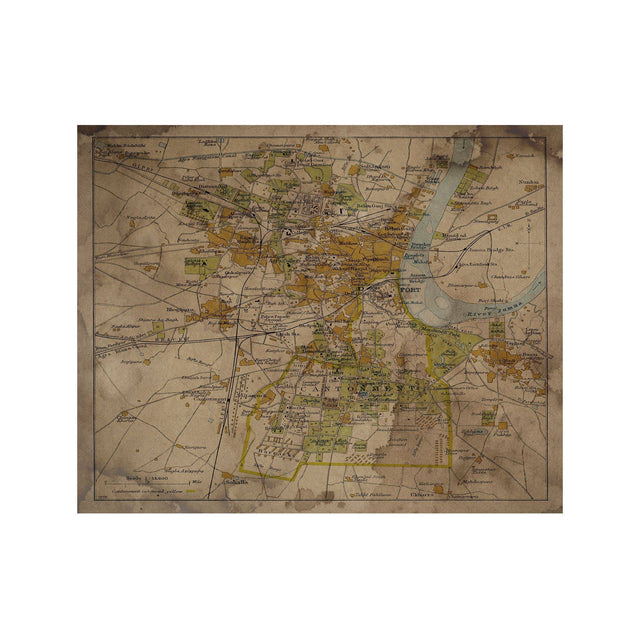 AGRA, INDIA Map, Circa 1897 - Foundry