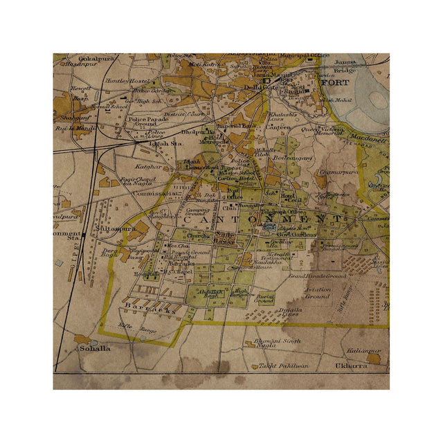 AGRA, INDIA Map, Circa 1897 - Foundry
