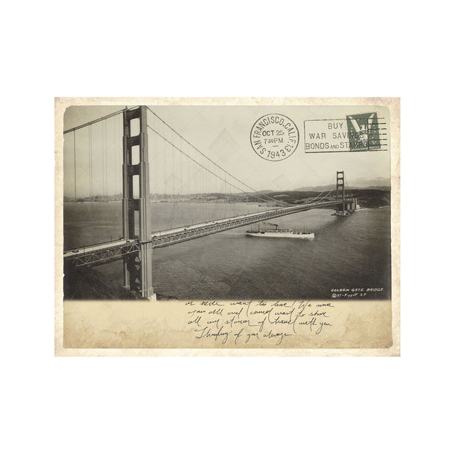 GOLDEN GATE BRIDGE Postcard,  1943 - Foundry