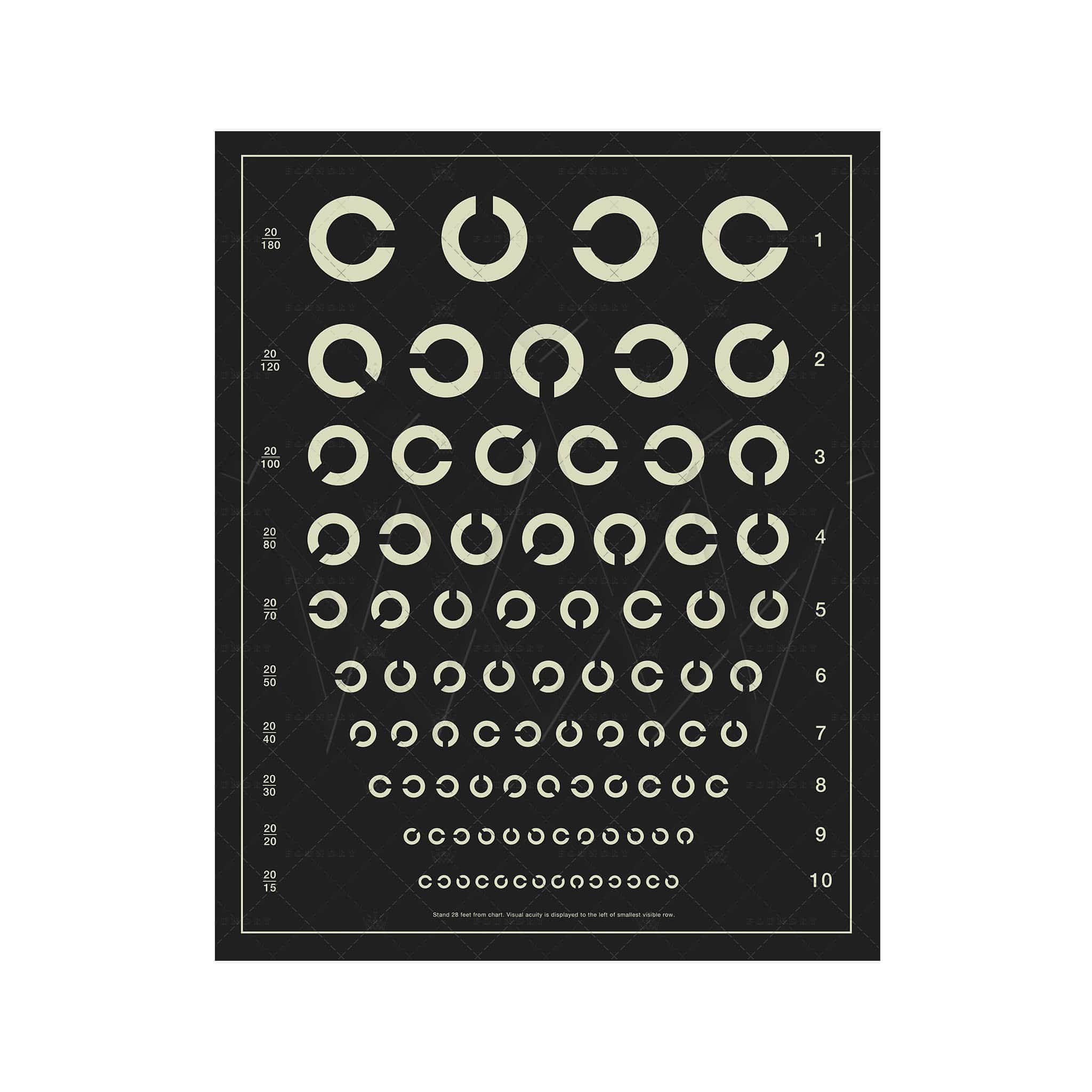 EYE CHART Poster, Tumbling Cs, hot Typographic Art, Vision Exam Print, Snellen Vintage Style Vision Test, Eye Exam, Medicine, Optometry, Retro